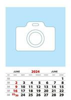 Juni 2024 Kalender Planer a3 Größe mit Platz zum Ihre Foto. vektor