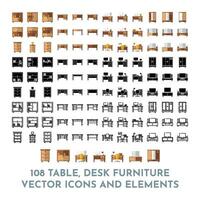 108 vektor tabell skrivbord möbel element och ikoner packa