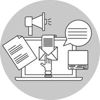 Symbol von ein Computer mit ein Lautsprecher, Büro dokumentieren, Email Vorlage Vektor Illustration.