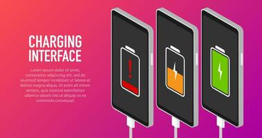 urladdad och fullt laddad batteri smartphone - vektor infografik. isolerat på rosa bakgrund.