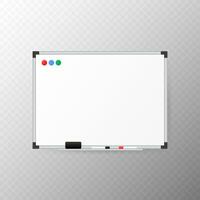 leeren Whiteboard mit Marker, Schwamm-Radierer und Magnete. vektor