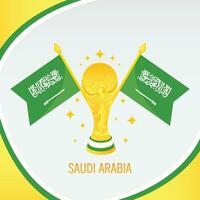 Gold Fußball Trophäe Tasse und Saudi Arabien Flagge vektor