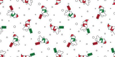 Björn sömlös mönster vektor jul polär Björn santa claus hatt resande scarf isolerat snö tecknad serie upprepa bakgrund bricka tapet illustration design