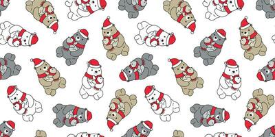Bär nahtlos Muster Weihnachten Vektor Polar- Bär Santa claus Hut Schal isoliert Karikatur wiederholen Hintergrund Fliese Hintergrund Gekritzel Illustration Design