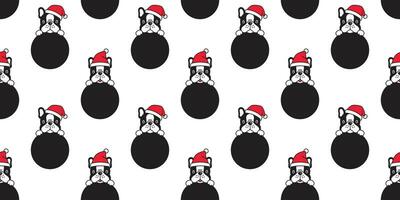 hund sömlös mönster jul vektor franska bulldogg santa claus hatt polka punkt scarf isolerat tecknad serie upprepa bakgrund bricka tapet illustration design