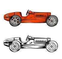 röd årgång tävlings bil design isolerat på en vit bakgrund. vektor illustration