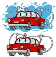 Automobil Karikatur Charakter Auto waschen. Vektor Hand gezeichnet Illustration isoliert auf Weiß Hintergrund.