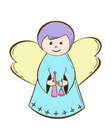 süß Engel zum Weihnachten und Valentinsgrüße Tag, Farbe Hand gezeichnet Zeichnung von Kind halten Glocke und Rohr. vektor