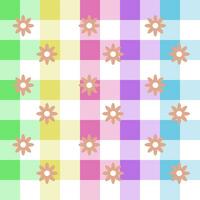 süß bunt Blumen Pastell- Plaid Hintergrund Gingham Muster Hintergrund Vektor Karikatur Illustration Tischdecke Picknick Matte Verpackung Papier Matte Stoff Textil- Schal