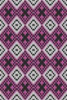 sömlös stickat tyg mönster, rosa, vit, svart mönster, vektor illustration.