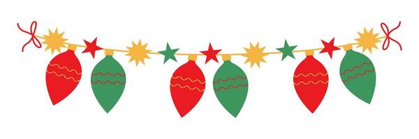 jul lampor, fest flaggor, och leksak dekorationer. vektor illustration platt Lycklig ny år.