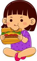 söt flicka barn äter mat vektor illustration