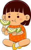 söt flicka barn äter mat vektor illustration
