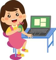 süß wenig Kind Mädchen verwenden Laptop vektor
