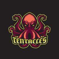 tentakler bläckfisk maskot logotyp för sporter eller emblem vektor