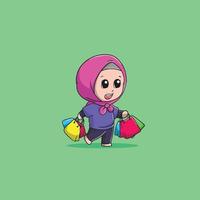 Hijab Mädchen nach dem Einkaufen Vektor Icon Illustration.