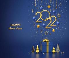 Frohes neues 2022 Jahr. hängende goldene metallische Zahlen 2022 mit Sternen. vektor