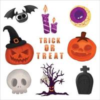 uppsättning akvarellmålade halloween dag, trick or treat clipart vektor