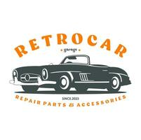 årgång eller retro eller klassisk bil logotyp design vektor illustration. retro emblem av bil reparera restaurering och klubb design element.