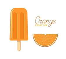Orangenfruchteis. Eis am Stiel am Stiel. Schrift und Bild vektor