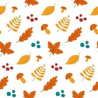 nahtloses Muster Herbstlaub Pilze und Beeren vektor
