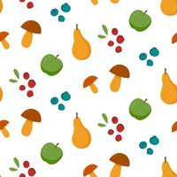 nahtlose Muster Herbst. Champignons, Äpfel und Birnen vektor