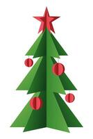 papperssår jul träd dekorerad med röd bollar och stjärna. jul kort, webb design, affisch, spel, och baner design element. mall. isolerat vektor illustration eps 10
