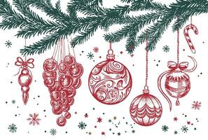 weihnachtsbaum, spielzeug, handgezeichneter stil, vektorillustration vektor