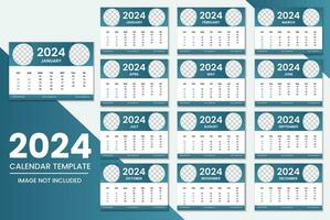 Schreibtisch Kalender 2024 oder monatlich wöchentlich Zeitplan Neu Jahr Kalender 2024 Design Vorlage. vektor