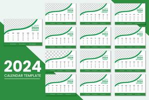 skrivbord kalender 2024 eller en gång i månaden varje vecka schema ny år kalender 2024 design mall. vektor