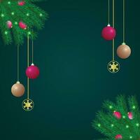 realistisch Weihnachten Beiträge mit Grün Blätter und Bälle mit und Licht vektor