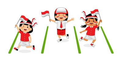 flicka barn fira indonesien oberoende dag vektor