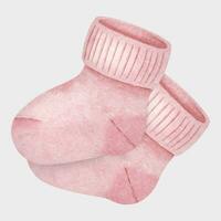 Paar von Babys Socken zum Mädchen. süß Rosa Booties zum Säugling Mädchen. Neugeborene Kleidung. Aquarell Illustration. isoliert Einladungen, Baby Dusche, Gruß Karten, Drucke, Poster, Aufkleber, Verpackung vektor