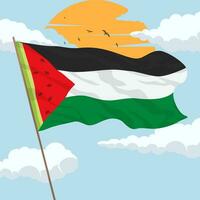 palestina flagga vinka med moln se platt design vektor