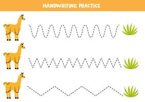 Rückverfolgung Linien zum Kinder. süß Lama und Strauch. Handschrift ausüben. vektor