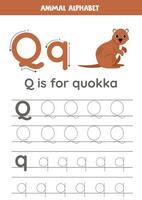 Rückverfolgung Alphabet Briefe zum Kinder. Tier Alphabet. q ist zum quokka. vektor