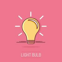 tecknad serie ljus Glödlampa ikon i komisk stil. aning illustration piktogram. lampa tecken stänk företag begrepp. vektor