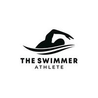 silhuett av en person simning, person simning med vapen Uppfostrad upp i sport logotyp design vektor