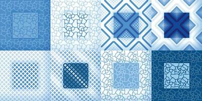 8 traditionell mosaik blå sömlös design för tyg eller keramik vektor