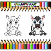 söt bebis zebra tecknad serie Sammanträde för färg vektor