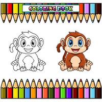 söt bebis apa tecknad serie Sammanträde för färg bok vektor