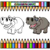 Karikatur Nilpferd mit öffnen Mund zum Färbung Buch vektor