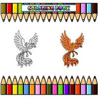 Karikatur Phönix Vogel mit Flügel Verbreitung zum Färbung Buch vektor