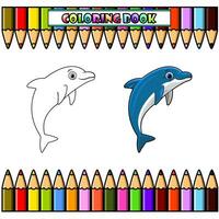 delfin tecknad serie Hoppar för färg bok vektor
