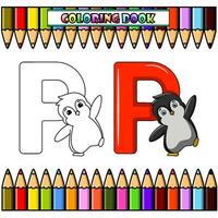 färg bok, illustration av p brev för pingvin vektor