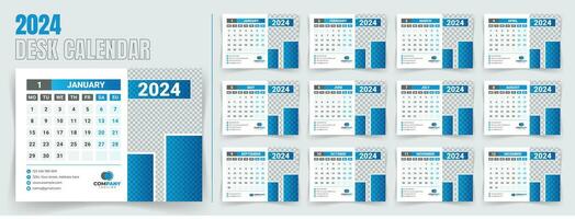 Schreibtisch Kalender 2024 Vorlage Design, monatlich Kalender, Tabelle Kalender, Büro Kalender 2024. mit editierbar Elemente. vektor