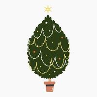 ein süß Weihnachten Baum mit schön Dekoration eben Vektor Illustration isoliert auf Weiß Hintergrund. fröhlich Weihnachten und glücklich Neu Jahr