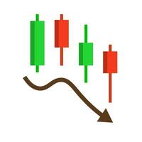 ljusstake Diagram ikon av en nedåtgående trend. minskande stock och valuta priser. vektor. vektor