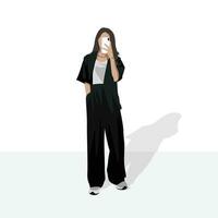 ästhetisch Frauen Mode Modell- Illustration mit solide Hintergrund vektor