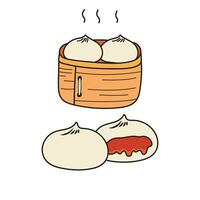 barn teckning tecknad serie vektor illustration ångad bulle eller xiaolongbao ikon isolerat på vit bakgrund